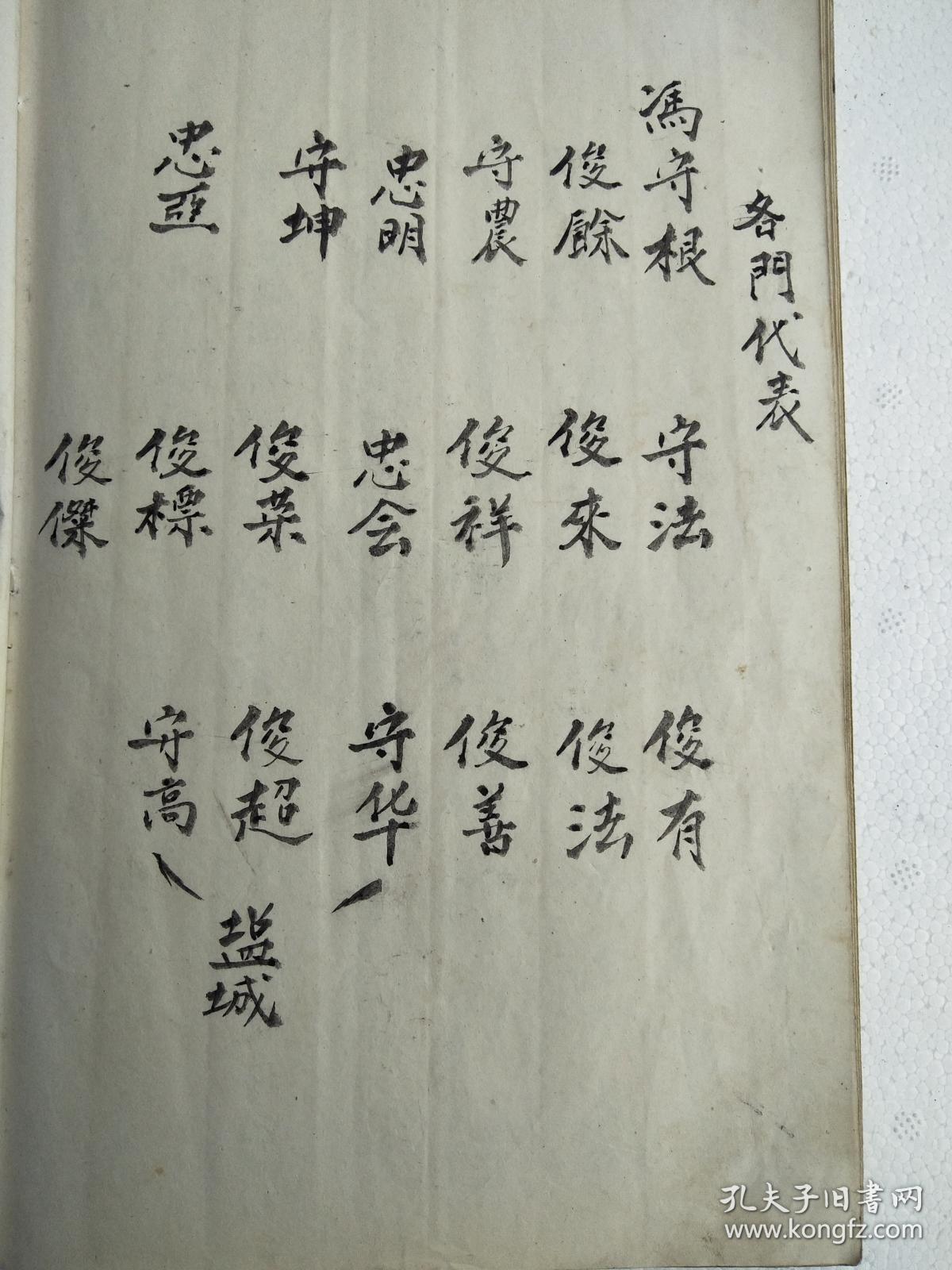 提供资料信息服务冯氏支谱大树堂建湖支毛笔手写16开40页1990年修售