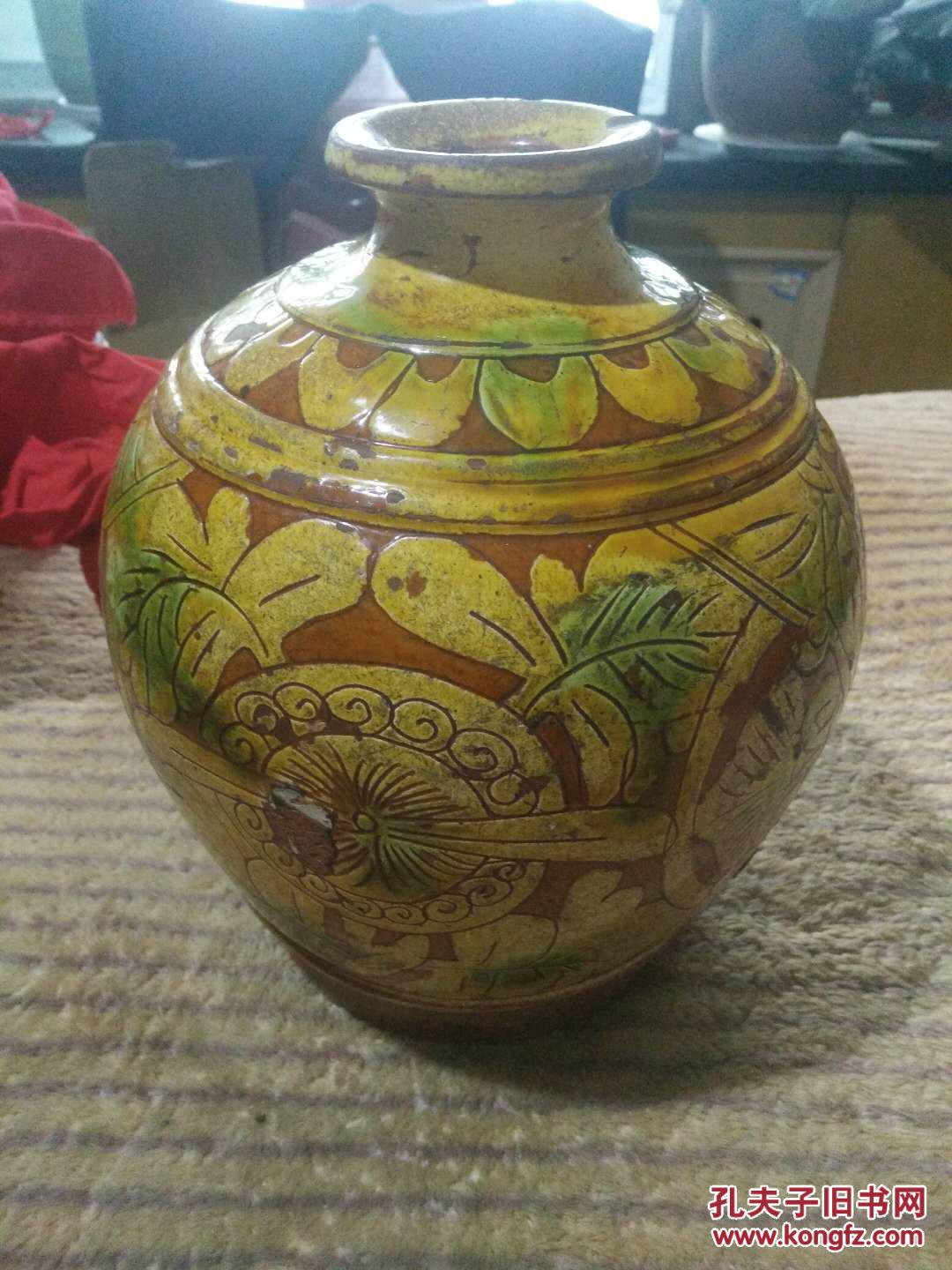 界首彩绘三彩陶花瓶