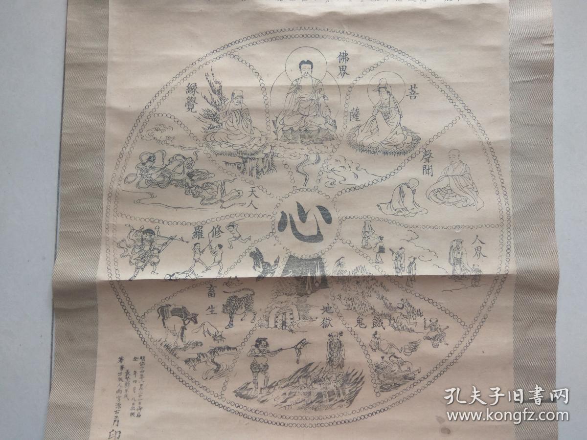 明治十四年1881年观心十方界图佛学类老木版印刷画当画片卖