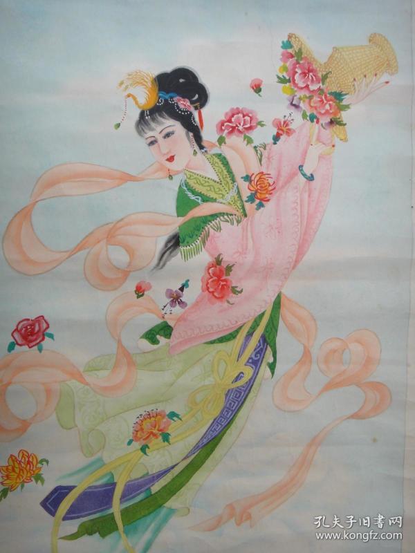 佚名 七十年代水彩画 《天女散花》