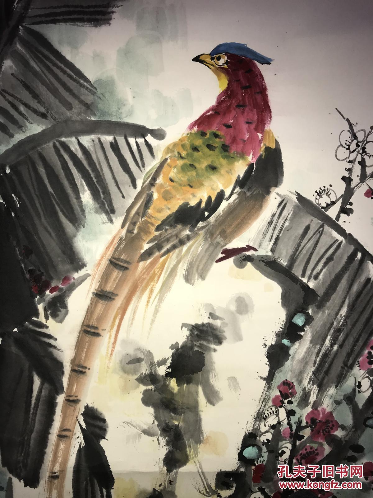 钱剑华原裱寿带鸟立轴95x57