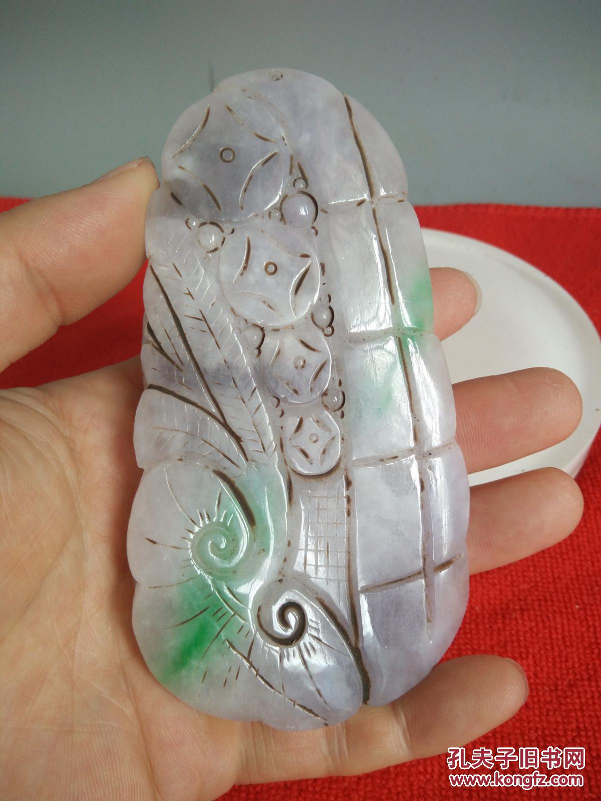 出土清代传世老翡翠龙翠挂件