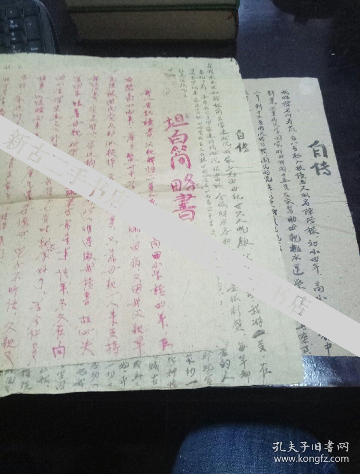 1960年个人手写资料自传三张陈寿蕃