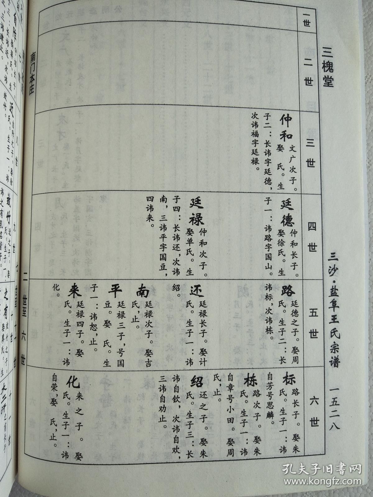 王氏宗谱三槐堂盐阜三沙彦明公东门支第六卷大16开190页2014年六修版