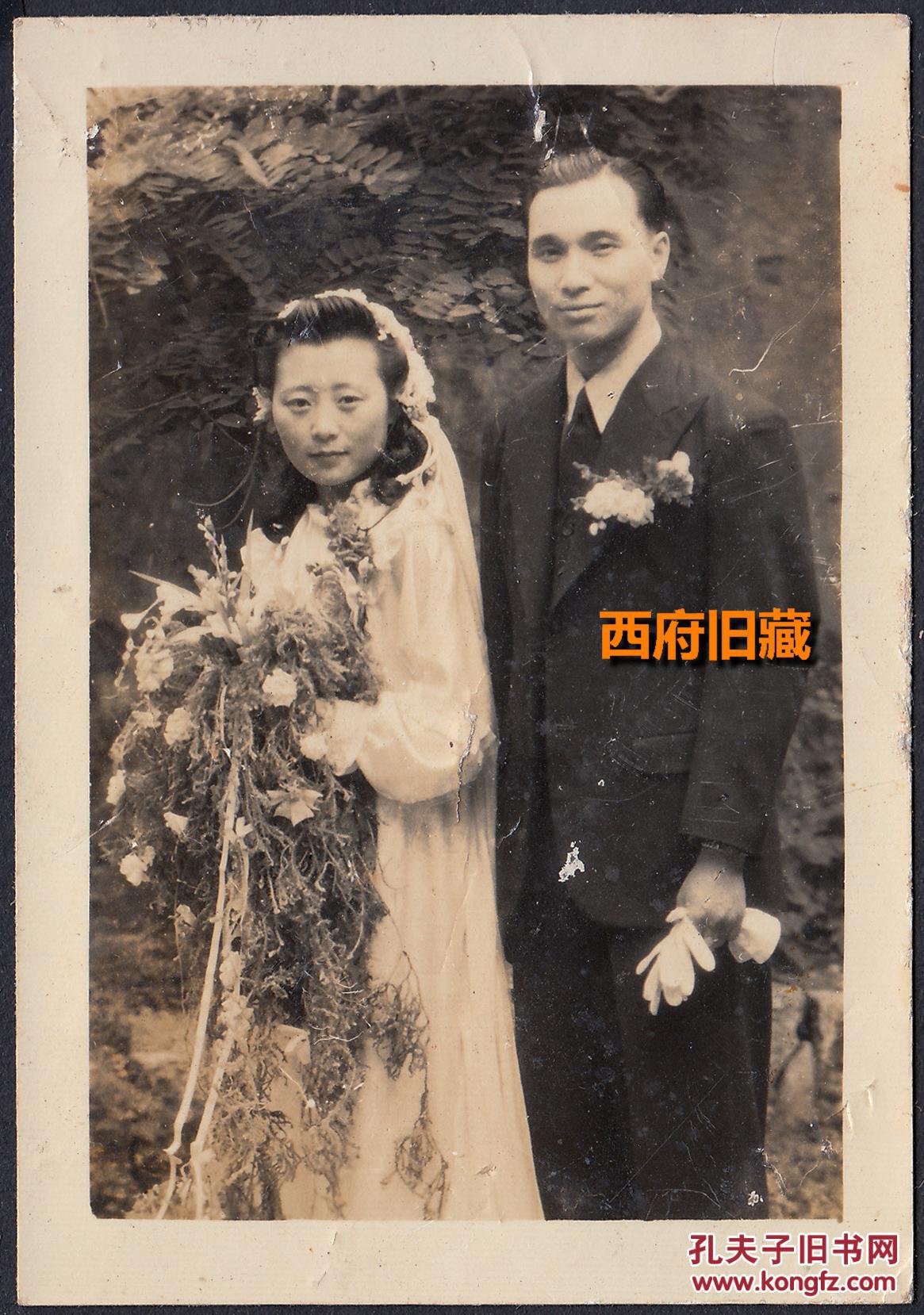 民国老照片,送给县长和县长夫人的结婚照,后有备注_西府旧藏_孔夫子旧