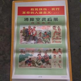 对开挂图宣传画：（17）消除空袭后果（战地救护）（1971年上海市人民防空办公室）（2开）（绘画版时代色彩浓厚）（私藏好品）