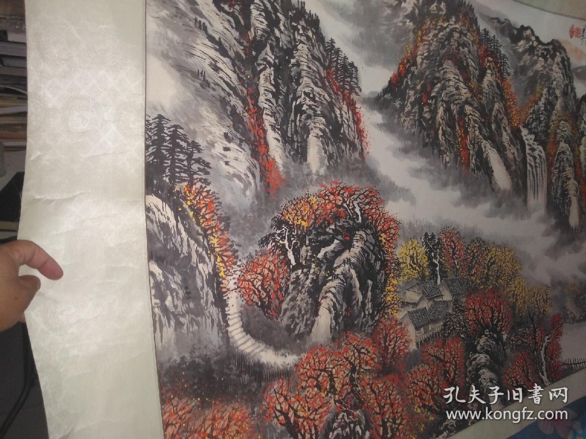 韦准2000年绘山水一幅原装裱画心尺寸约170x90有少许黄斑