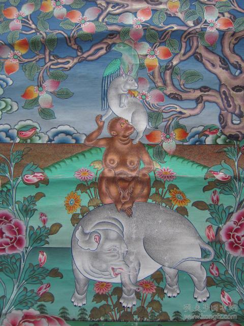 藏传佛教藏族文化艺术珍品:新中国初期精品唐卡《四喜图 四祥瑞》