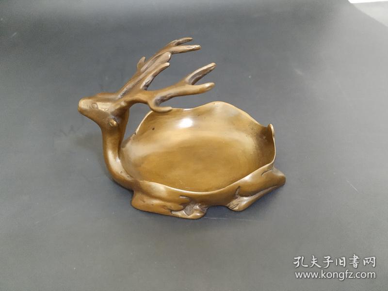纯铜小卧鹿香炉 席镇 仿 嵌贝鹿形席镇 手工纯铜摆件 文房雅玩镇纸