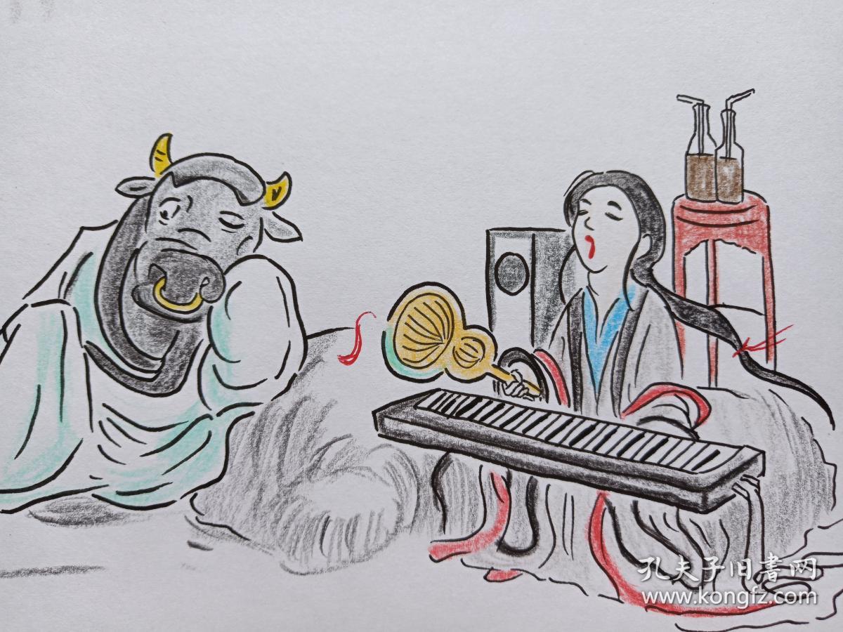 对牛弹琴彩铅画2018年