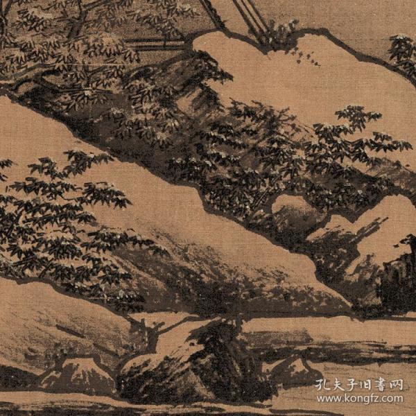 宋刘松年四景山水图冬413x69cm绢本国画宣纸绢布艺术微喷画芯名画复制