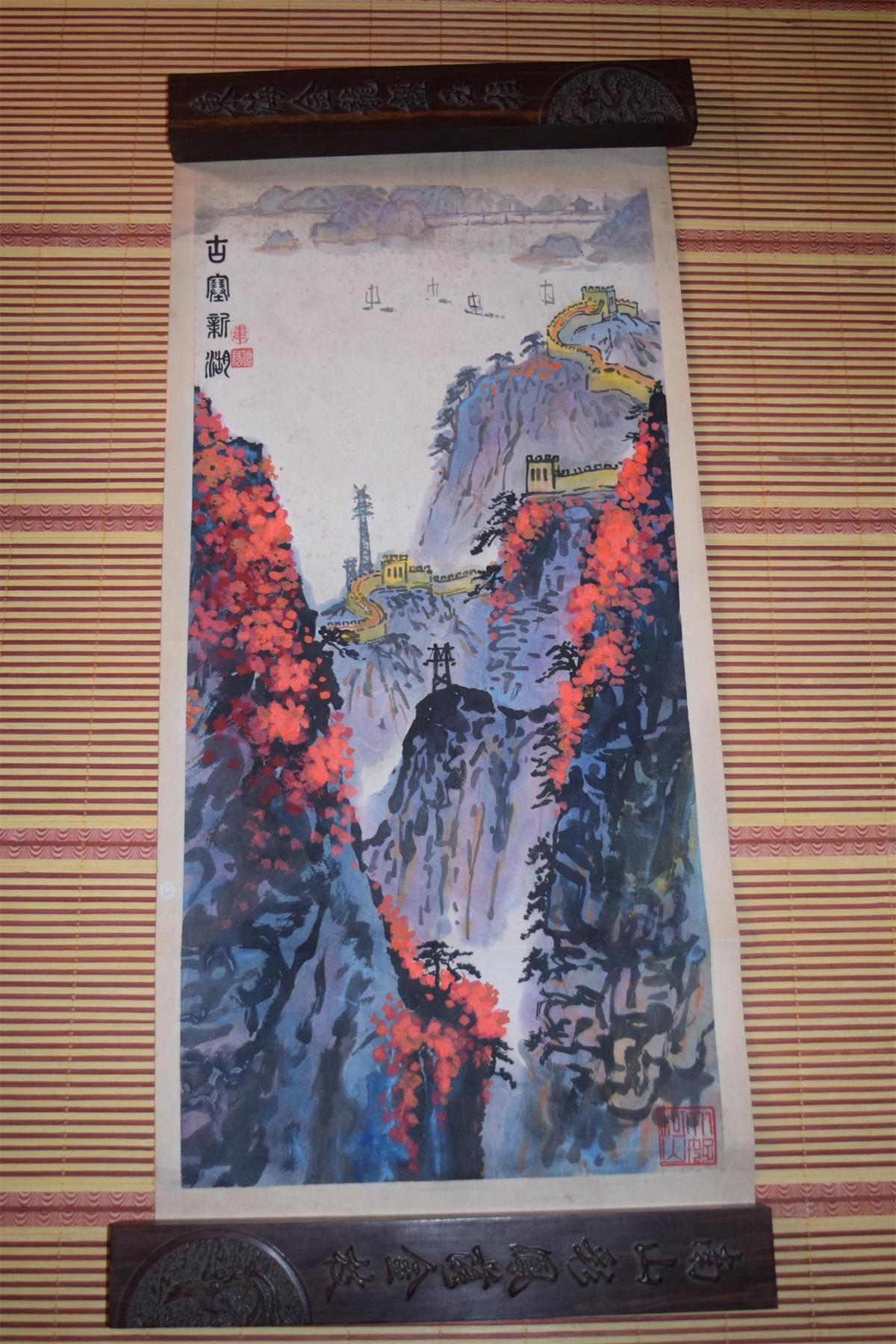 上海著名聋哑人艺术家韦德亮上世纪八十年代初期精绘山水画“古塞新湖”，原纸托片，保真包老