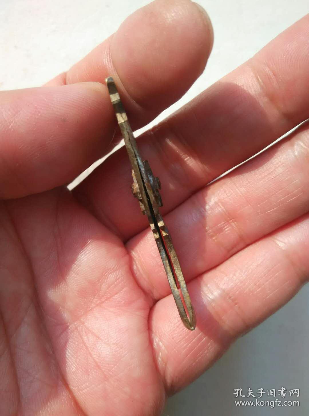 49cm清代民国刻铜带工老铜夹子镊子针线活拔针挑线传统老铜工具针夹老