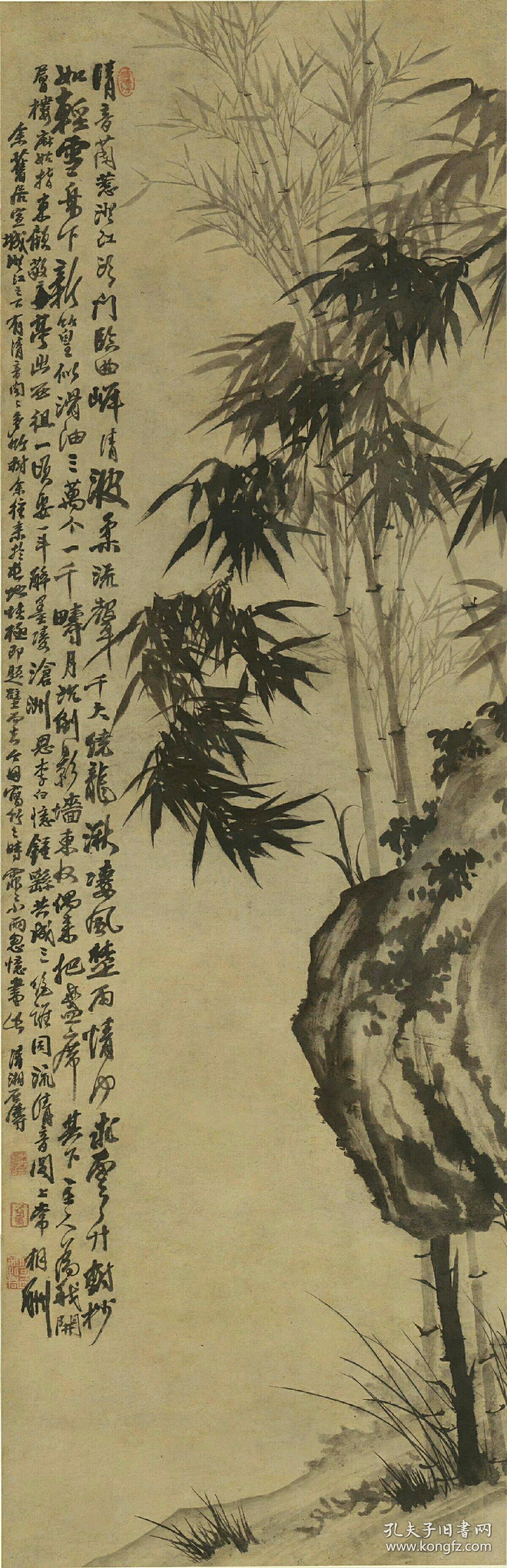 石涛-墨竹.尺寸53.93*166.74厘米.宣纸水墨原色微喷印制