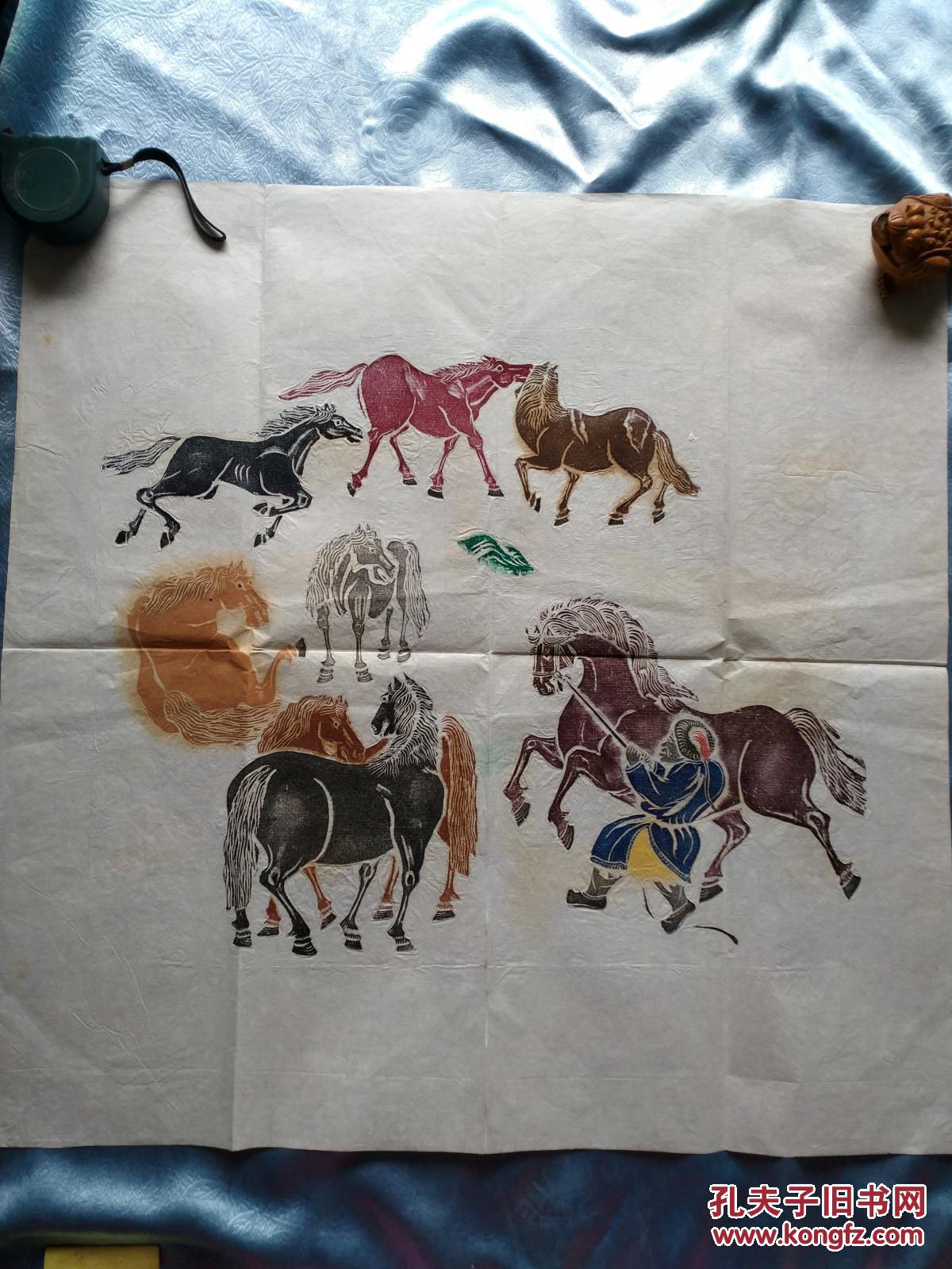 汉画拓片彩拓八骏图
