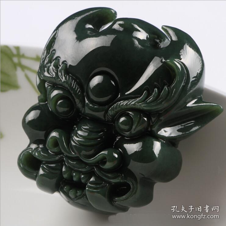 天然新疆青玉牛魔王皮带扣男款腰扣 和田玉牛头玉佩牛气冲冲挂件