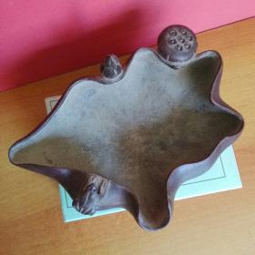 荷叶青蛙田螺藕节紫砂笔洗陈鸣远款21厘米18厘米9厘米