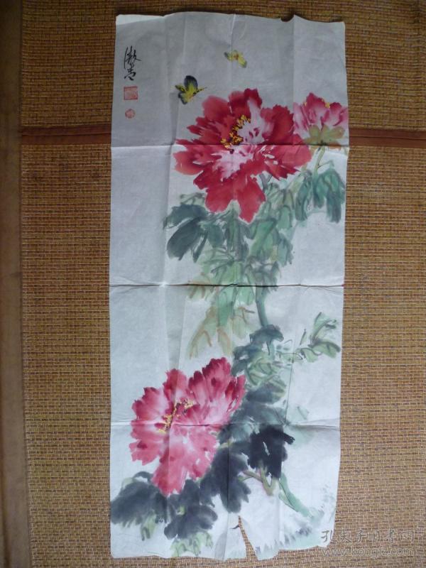 著名 合肥籍 画家 田黎明 母亲吴傲青【1931 国画牡丹一副 包真