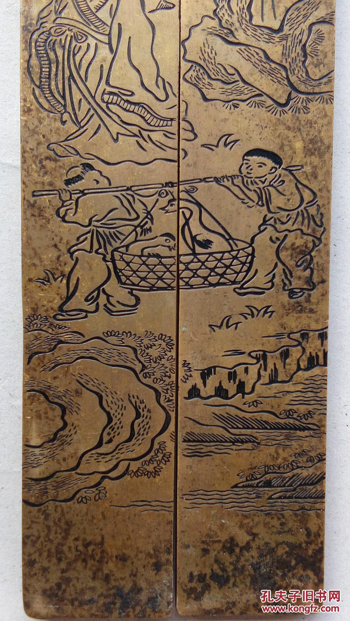 右军换鹅图铜镇尺一对重4斤年代未知师父说是老铜新雕也就是新工艺了