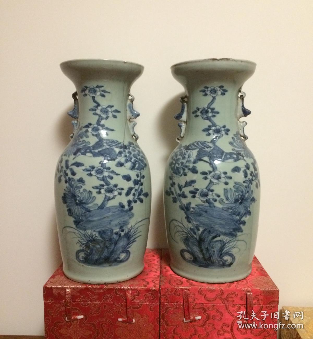 嫁妆瓶一对画面为喜鹊登梅瓶高42公分瓶底直径17公分瓶口直径168公分