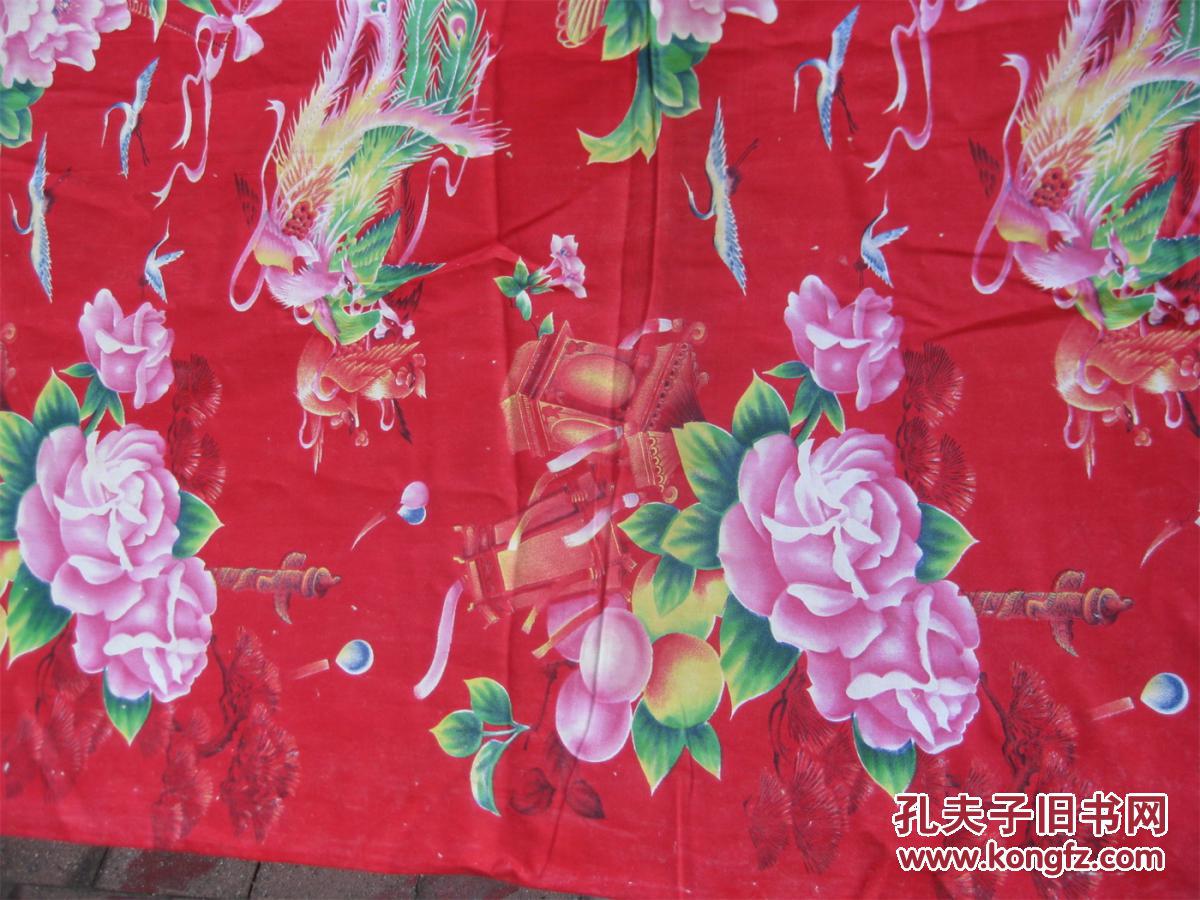 品相如图 点图放大  怀旧收藏 八十年代棉涤褥子面  凤凰牡丹灯笼图案