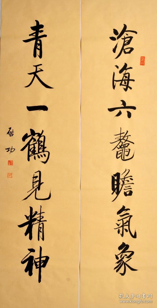 毛笔 手写启功老师 书法作品仿品 对联沧海