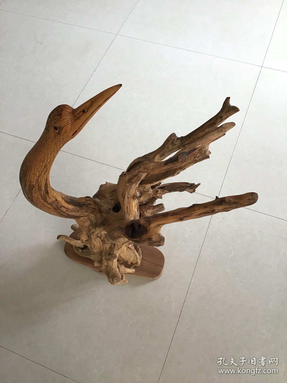 黄杨根雕摆件仙鹤望月