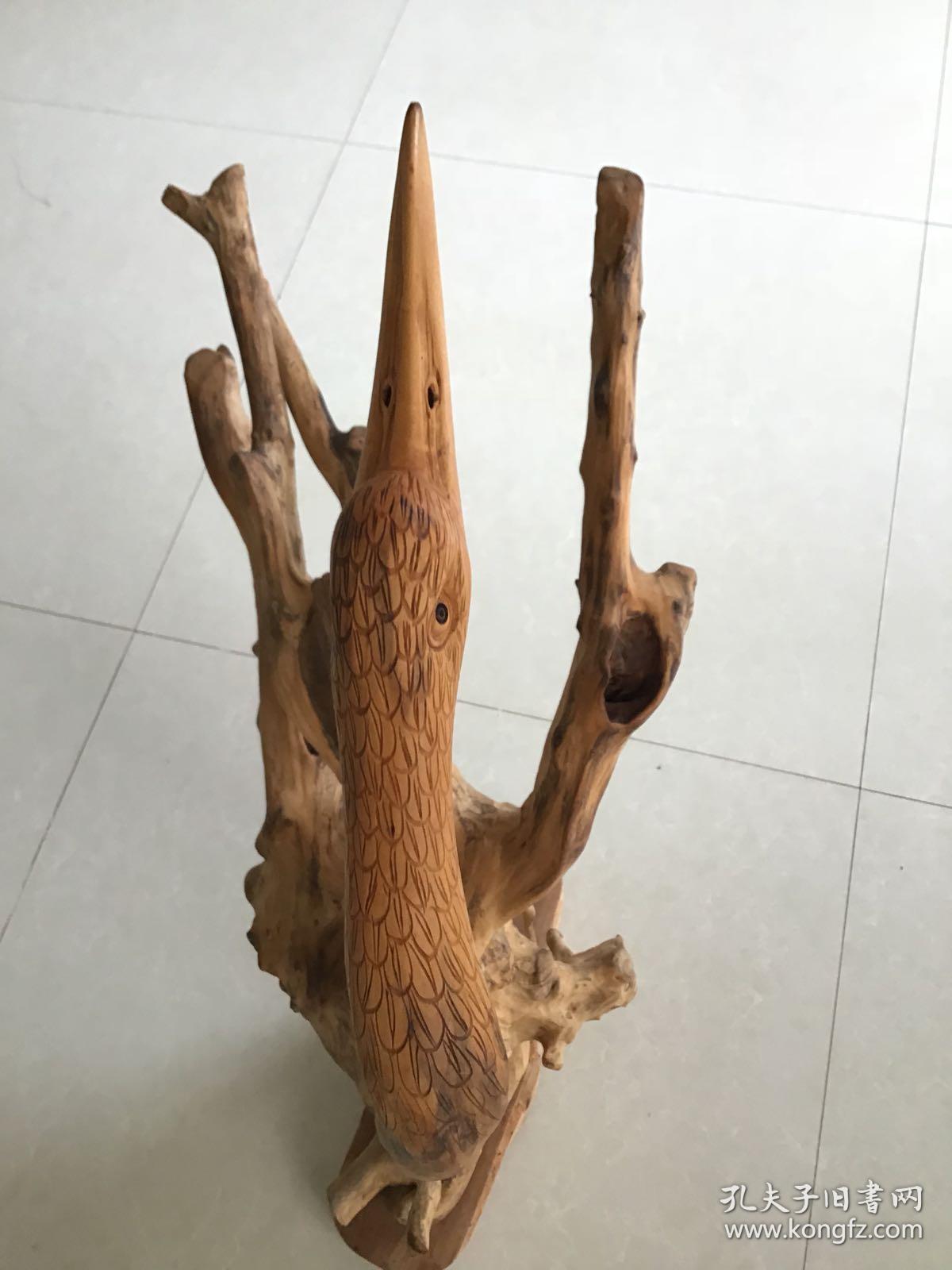 黄杨根雕摆件仙鹤望月