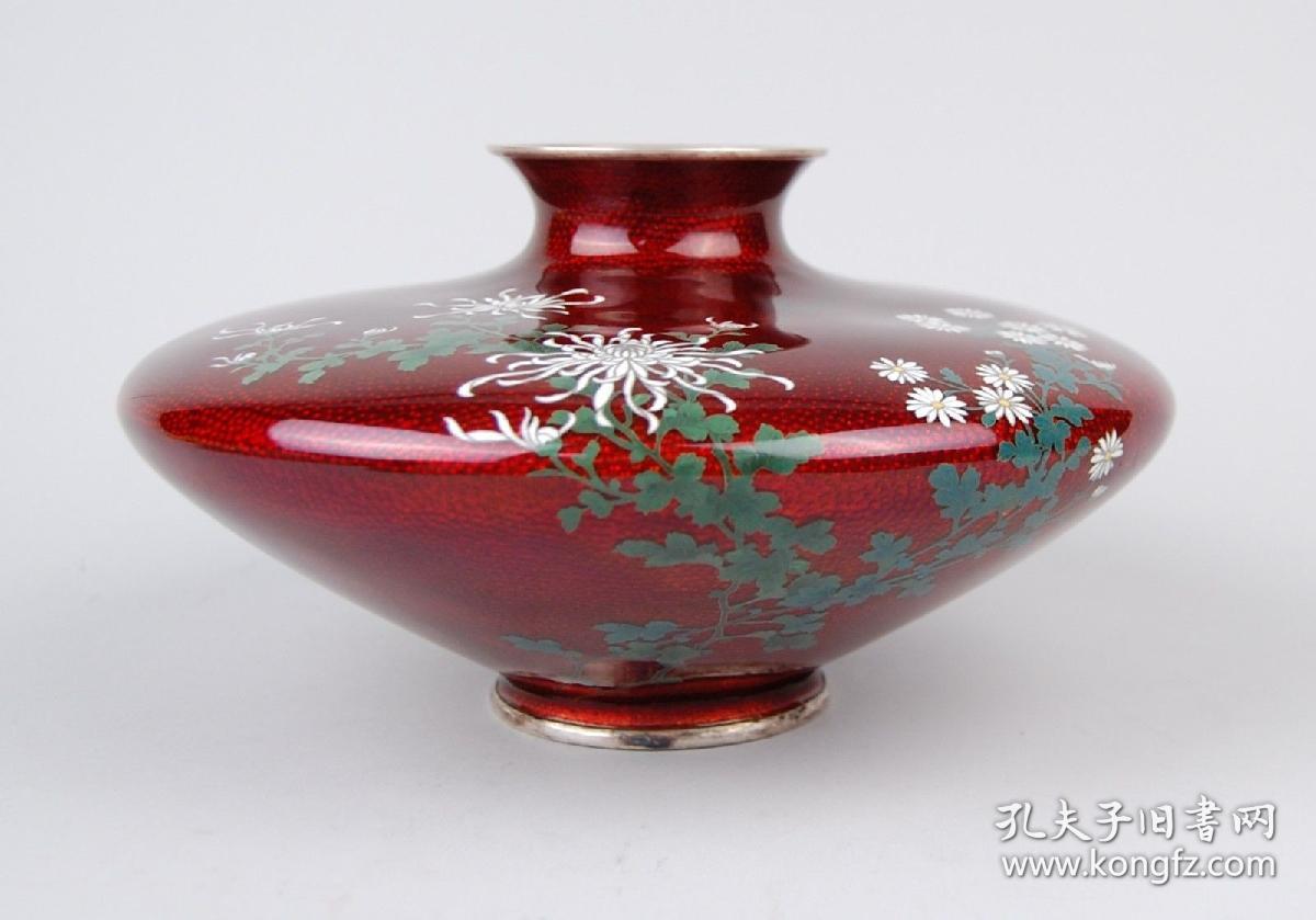 安藤重兵卫赤透七宝烧荸荠银瓶日本景泰蓝花瓶 安藤重兵卫 孔夫子旧书网