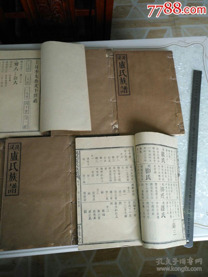 古籍善本老家谱洖溪卢氏族谱民国初刊修共九册世系大厚本品相保存极美