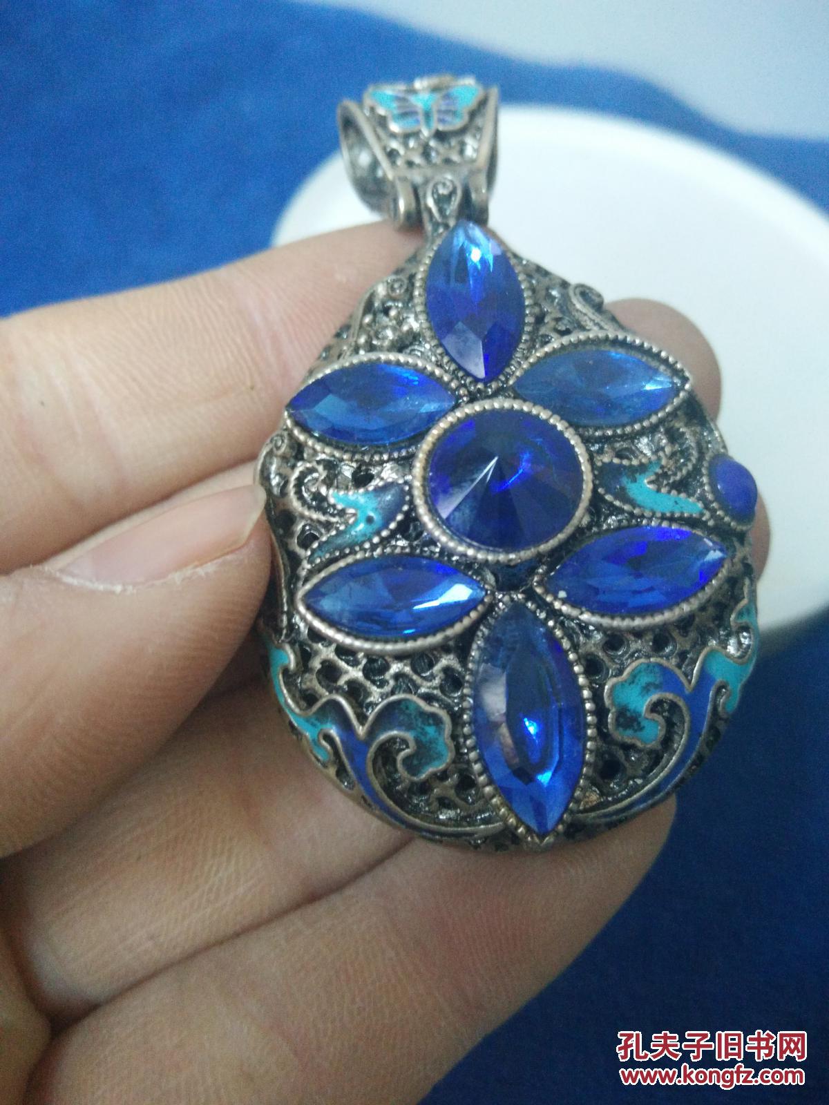 清代传世藏银景泰蓝蓝宝石挂件