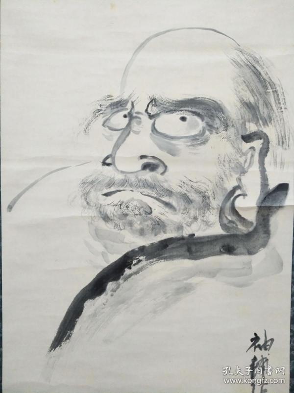 题名:日本画 袖浦 达摩图 年代:民国初期 (1912-1918) 类别:水墨(黑白