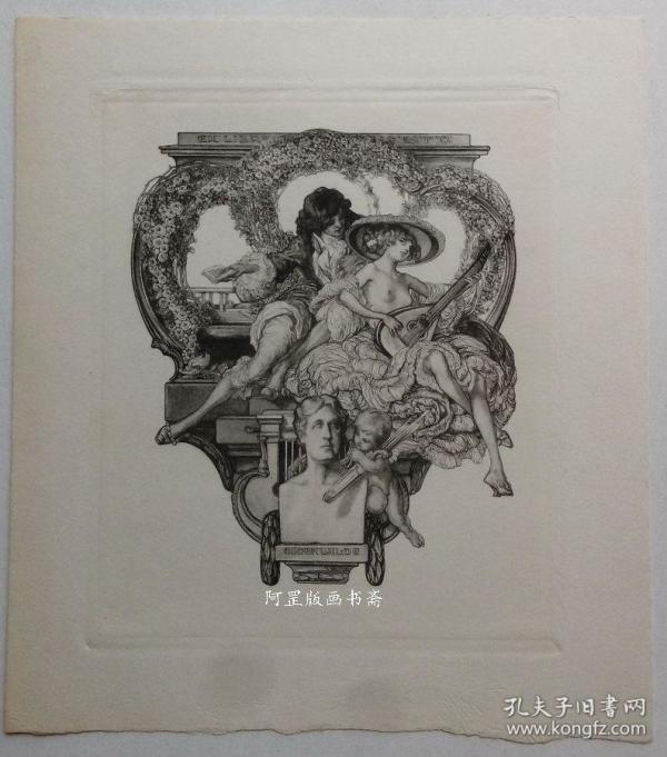 冯拜劳斯情色藏书票弹琴的裸女与绅士奥凶帝国一代名家作品