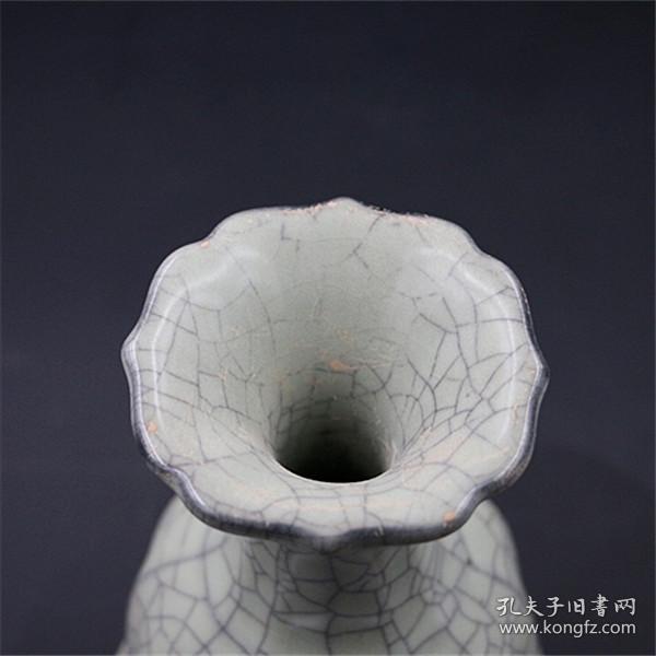 宋代官窑开片灰釉花口瓶做旧仿出土古瓷器古玩古董收藏品家居装饰