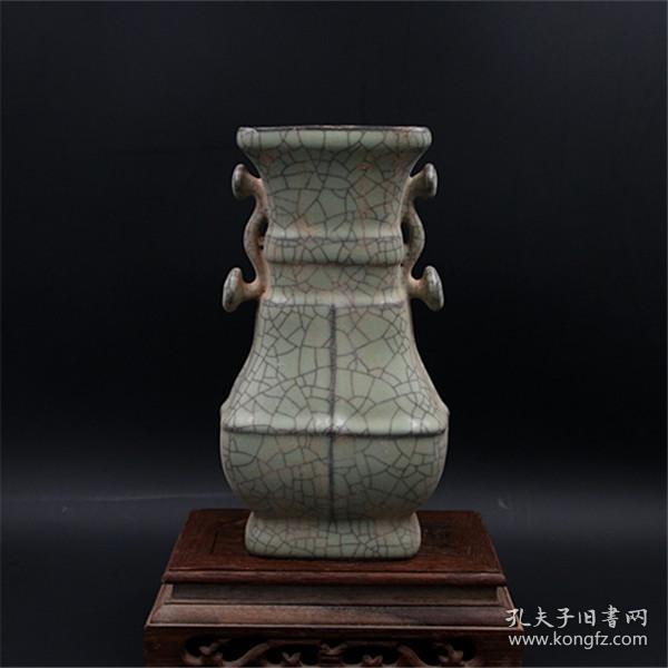 宋代官窑开片灰釉如意贯耳瓶仿出土古瓷器古玩古董收藏品家居摆件