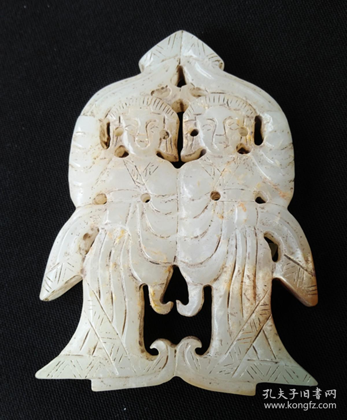 战国-西汉玉双舞人佩,保真