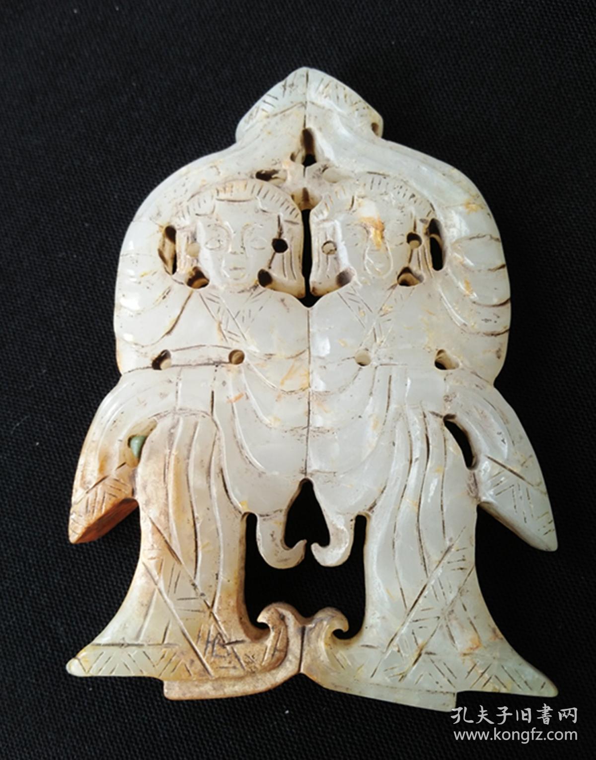 战国-西汉玉双舞人佩,保真