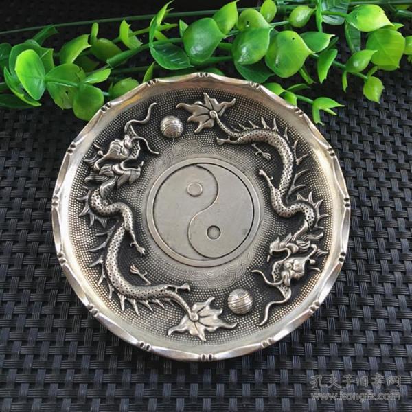 古玩杂项收藏铜盘子双龙戏珠盘子双龙抢宝盘子笔洗烟灰缸