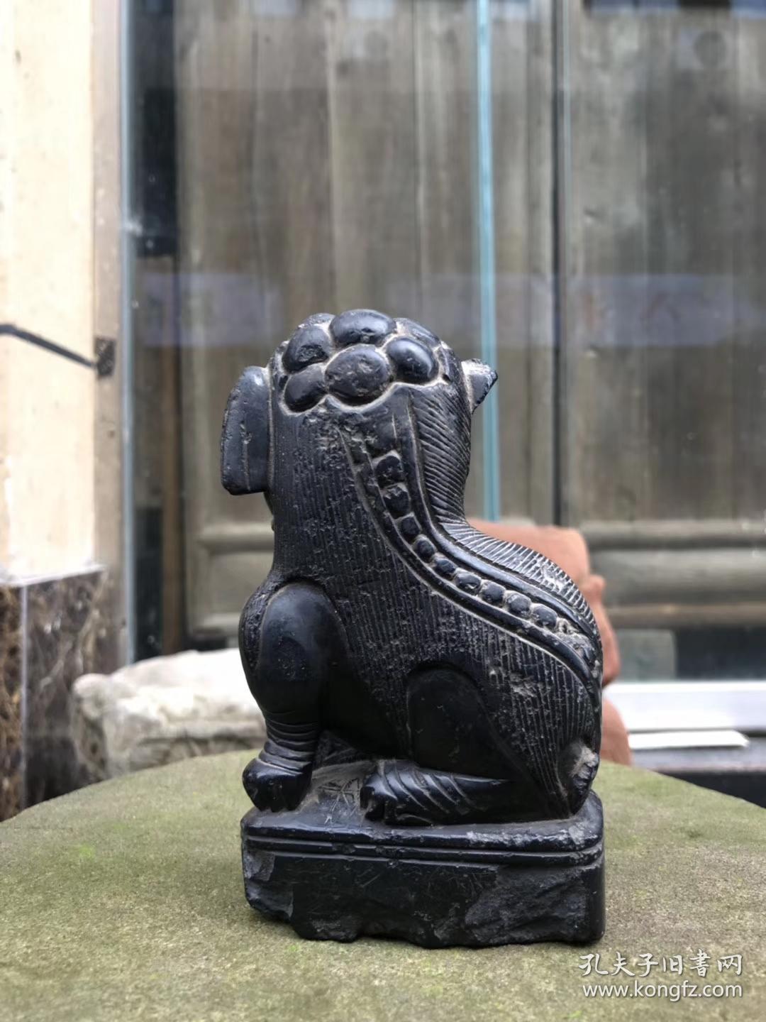 明末清初煤金石母子狮炕头狮文房把玩清供烛台文人把玩三百年成此包浆