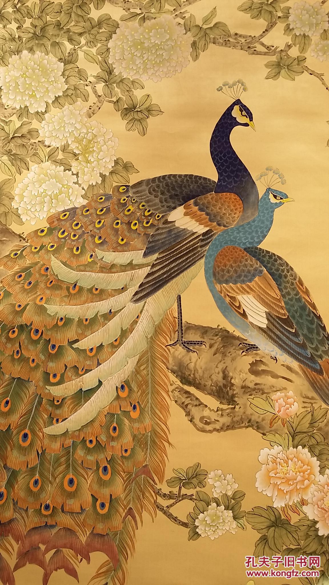 z 601号 大幅绢本名家(王宁)手绘《绣球双锦》孔雀富贵图 装裱精美!
