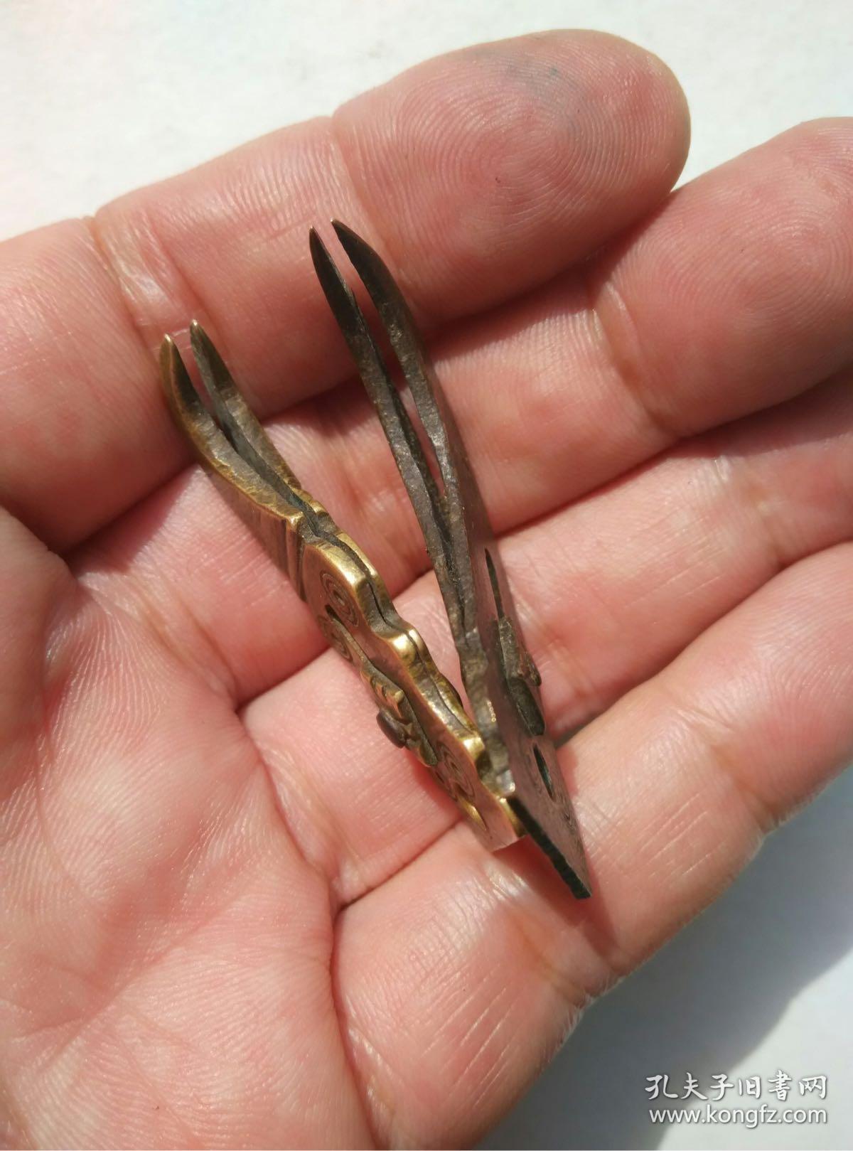 清代刻铜双面工老铜夹子镊子针线活拔针挑线传统老铜工具针夹老铜器