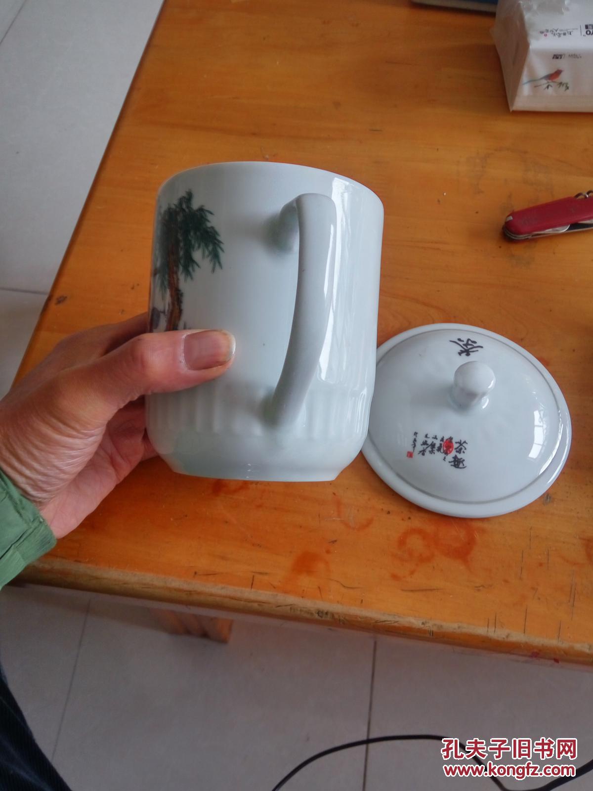 著名景德镇磁器画家郭秋敏人物大茶杯陆羽品茶图