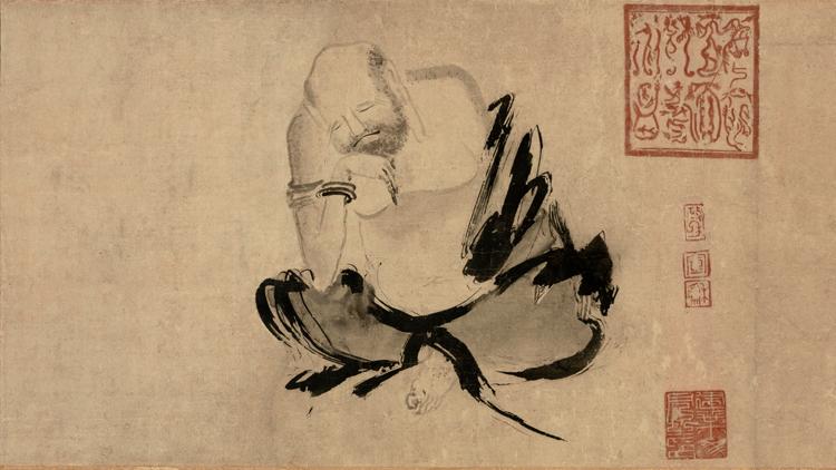 南宋 石恪 二祖调心图 35.3x64.4cm 纸本 国画宣纸绢布艺术微喷画芯 名画复制 原作版画