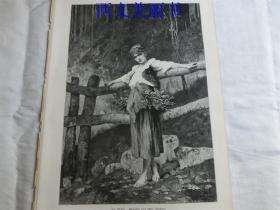 【现货 包邮】1883年木刻版画《林中少女》（Jm Walde） 尺寸约40.8*27.5厘米 （货号 18027）