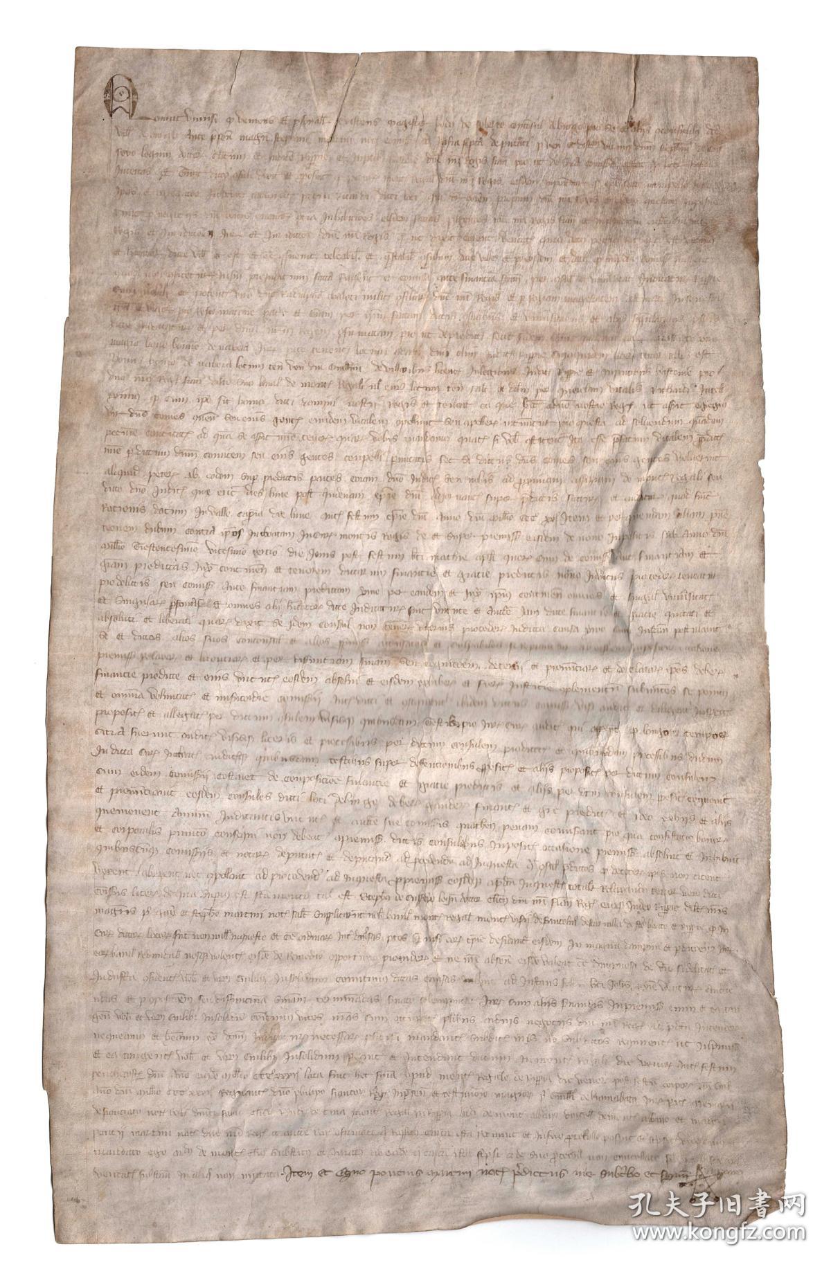 1332年抄制,法国羊皮纸官方文件抄本,这份文件赋予布尔丘伯爵和他的