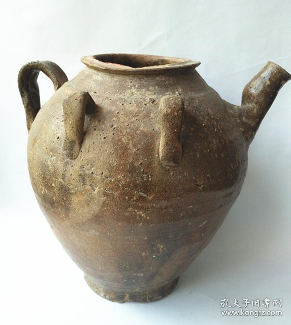 宋代宜兴紫砂胎青釉四系大茶壶保老