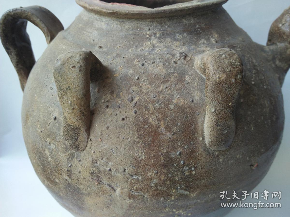 宋代宜兴紫砂胎青釉四系大茶壶保老