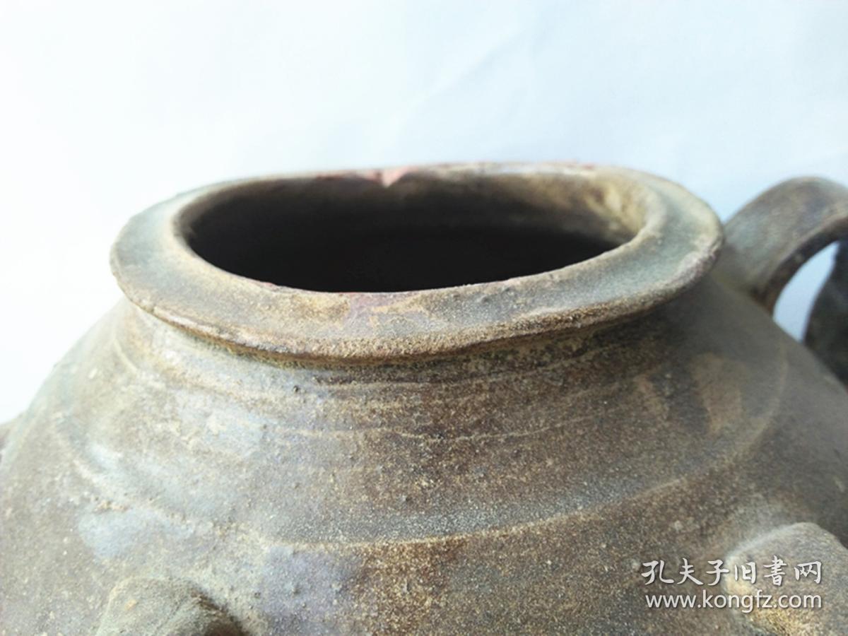 宋代宜兴紫砂胎青釉四系大茶壶保老