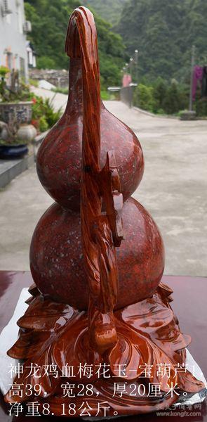 神龙鸡血梅花玉-宝葫芦1,高39,宽28,厚20厘米.净重8.18公斤.