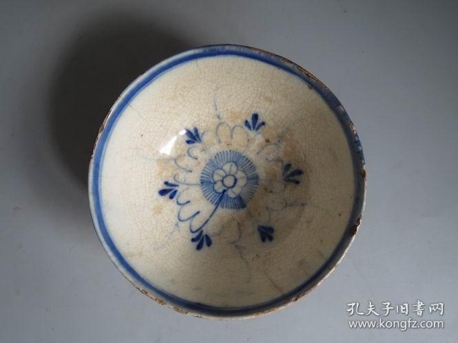 民国洋兰留白双鱼纹碗一个